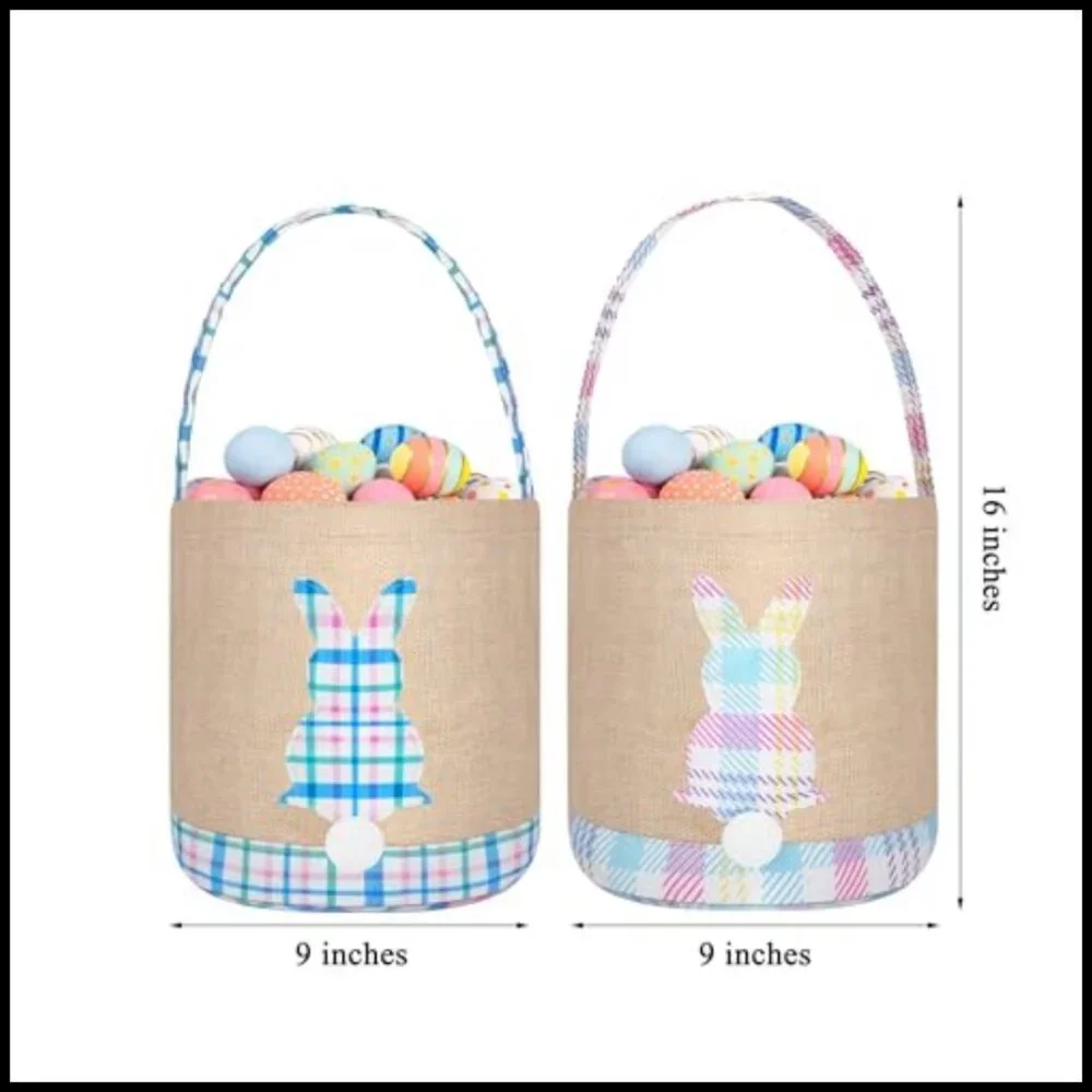 Canvas Reusable Grocery Tote Bunny Easter Basket Storage Bag